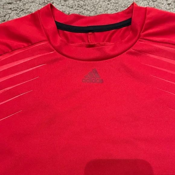 Adidas Men’s Performance Athletic T-Shirt Red Black Stripes Size L - Picture 3 of 5